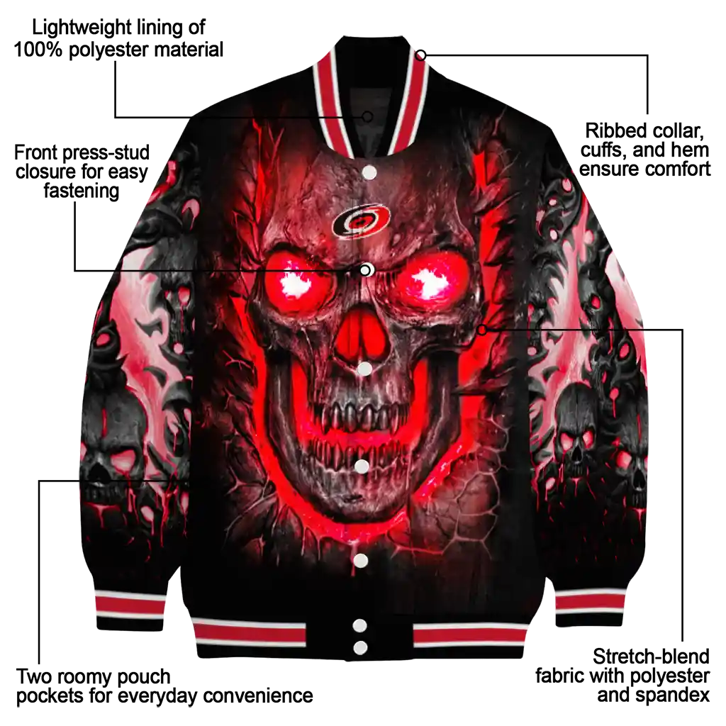 carolina hurricanes inferno skull red black varsity jacket new arrival carolina hurricanes inferno skull red black varsity jacket new arrival