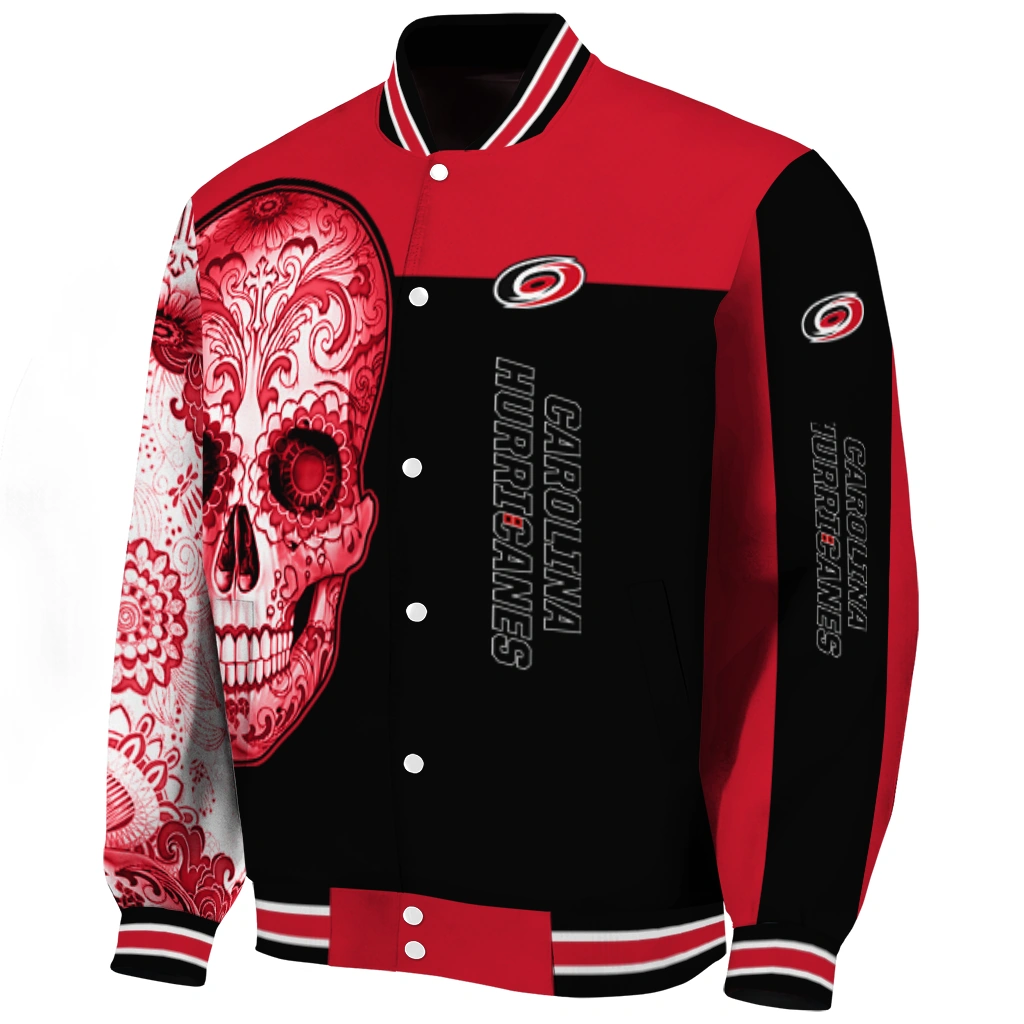 carolina hurricanes intricate skull red black varsity jacket best selling carolina hurricanes intricate skull red black varsity jacket best selling