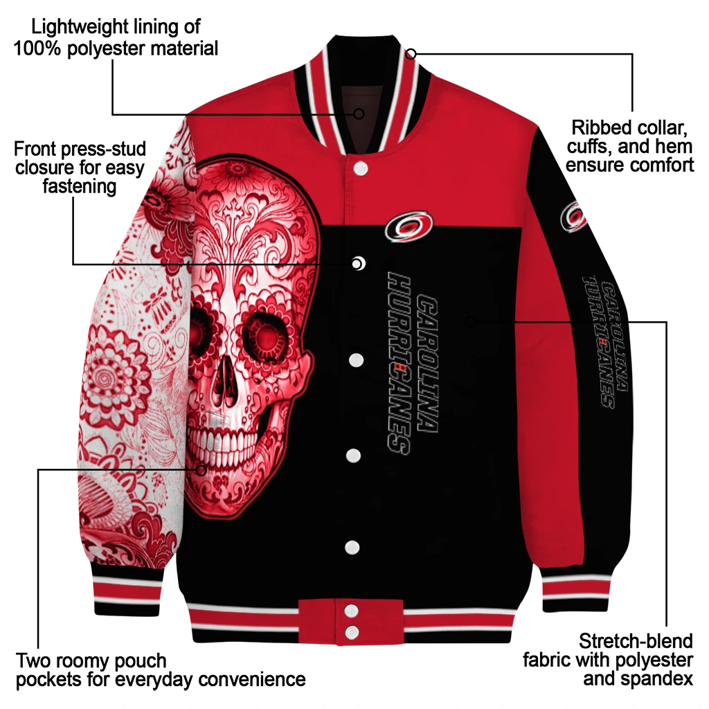 carolina hurricanes intricate skull red black varsity jacket new arrival carolina hurricanes intricate skull red black varsity jacket new arrival