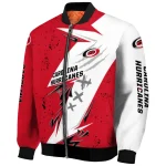carolina hurricanes ripped bolt red white bomber jacket best selling