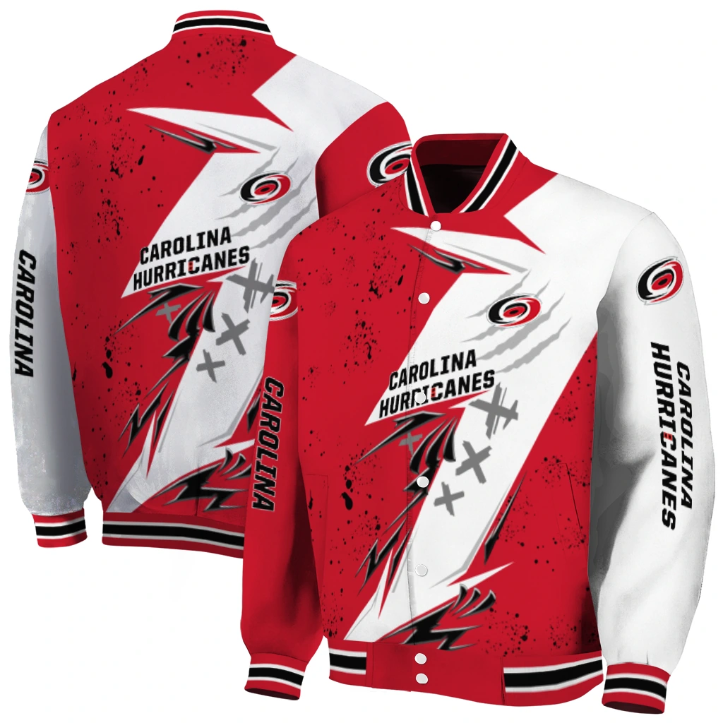 carolina hurricanes ripped bolt red white varsity jacket fashion forward carolina hurricanes ripped bolt red white varsity jacket fashion forward
