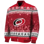 carolina hurricanes snowy pines red varsity jacket best selling