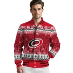 carolina hurricanes snowy pines red varsity jacket best selling