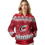 carolina hurricanes snowy pines red varsity jacket best selling