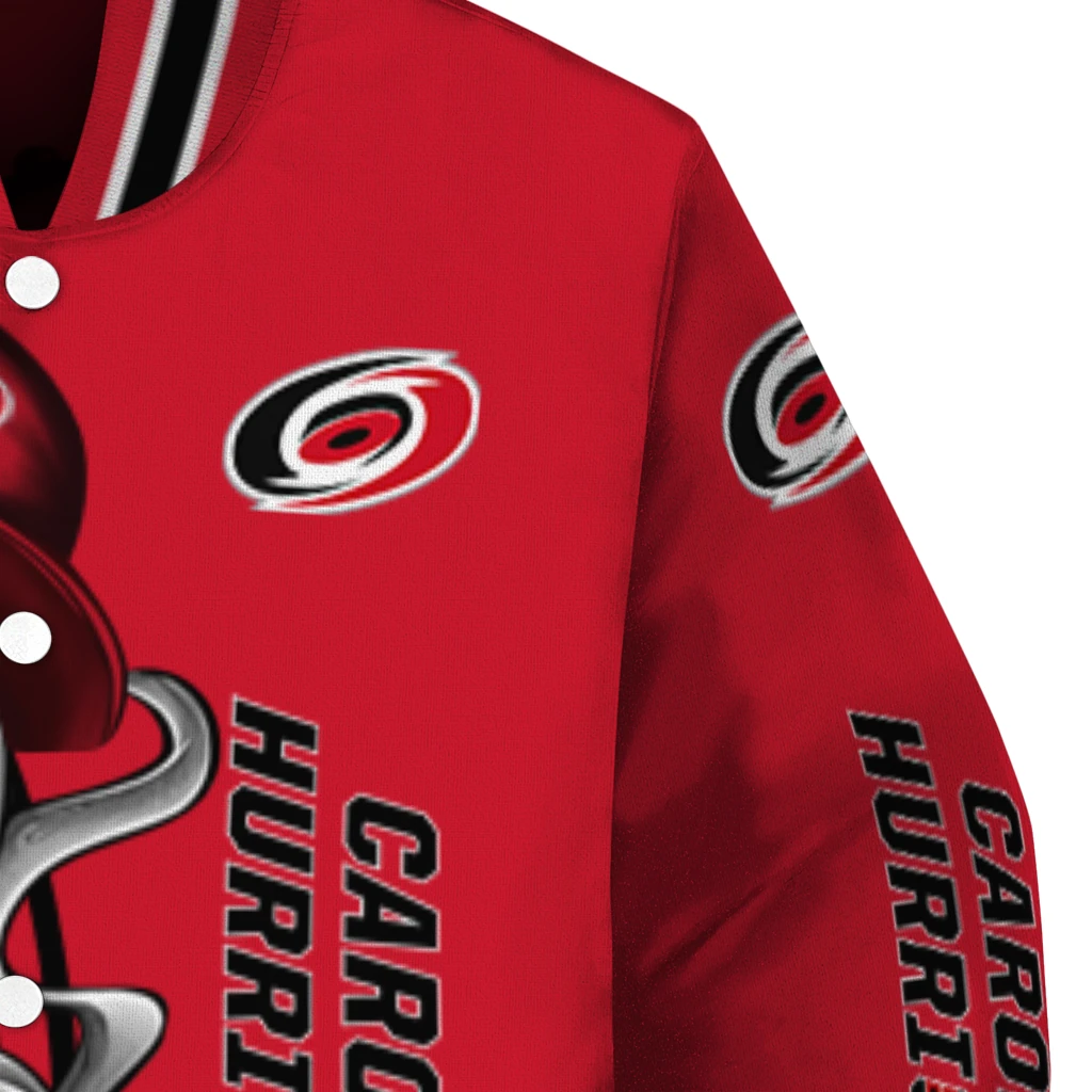 carolina hurricanes spooky grin red varsity jacket premium grade carolina hurricanes spooky grin red varsity jacket premium grade