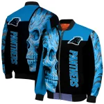 carolina panthers fire skull blue black bomber jacket best selling