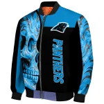 carolina panthers fire skull blue black bomber jacket best selling