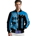 carolina panthers fire skull blue black bomber jacket best selling
