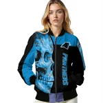 carolina panthers fire skull blue black bomber jacket best selling