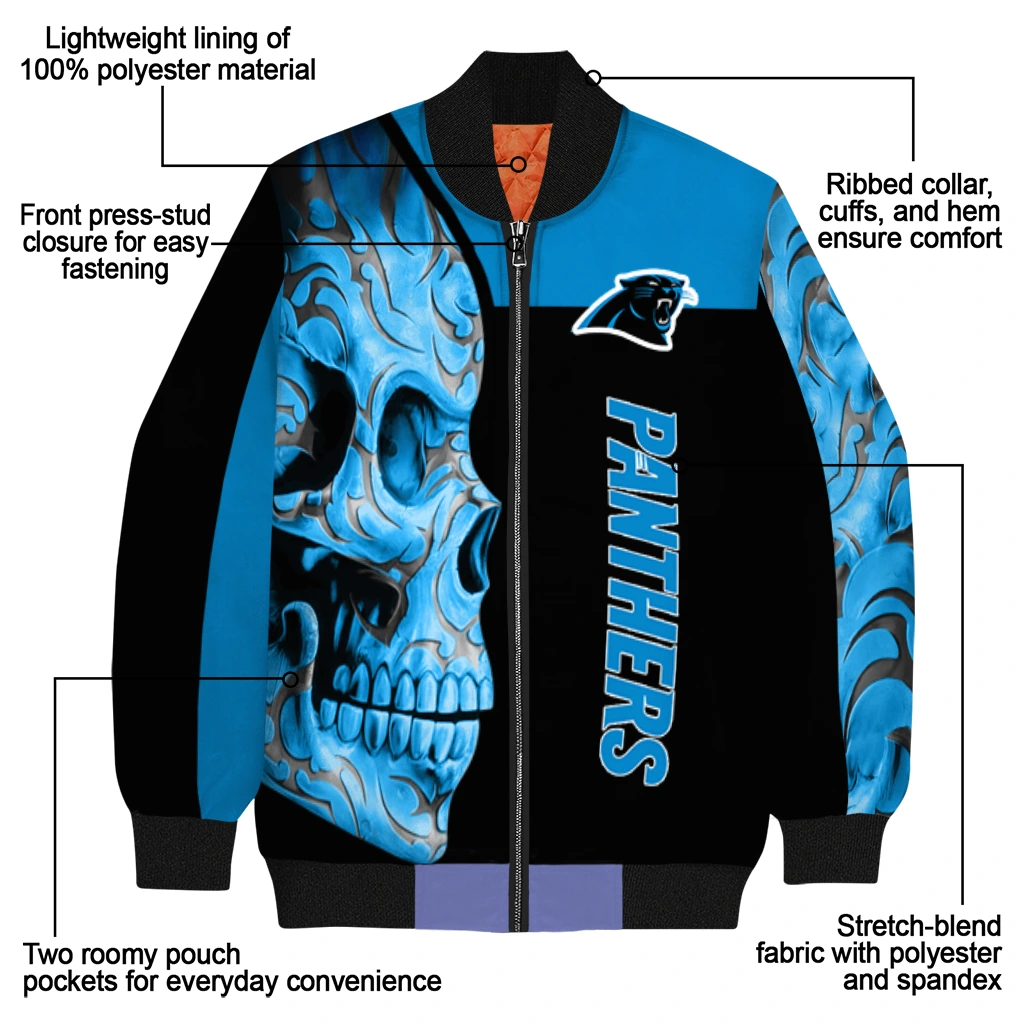 carolina panthers fire skull blue black bomber jacket new arrival carolina panthers fire skull blue black bomber jacket new arrival