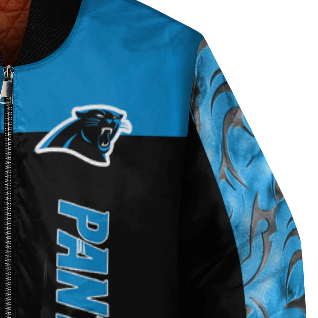 carolina panthers fire skull blue black bomber jacket premium grade carolina panthers fire skull blue black bomber jacket premium grade