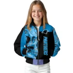 carolina panthers fire skull blue black bomber jacket best selling