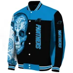 carolina panthers intricate skull blue black varsity jacket best selling