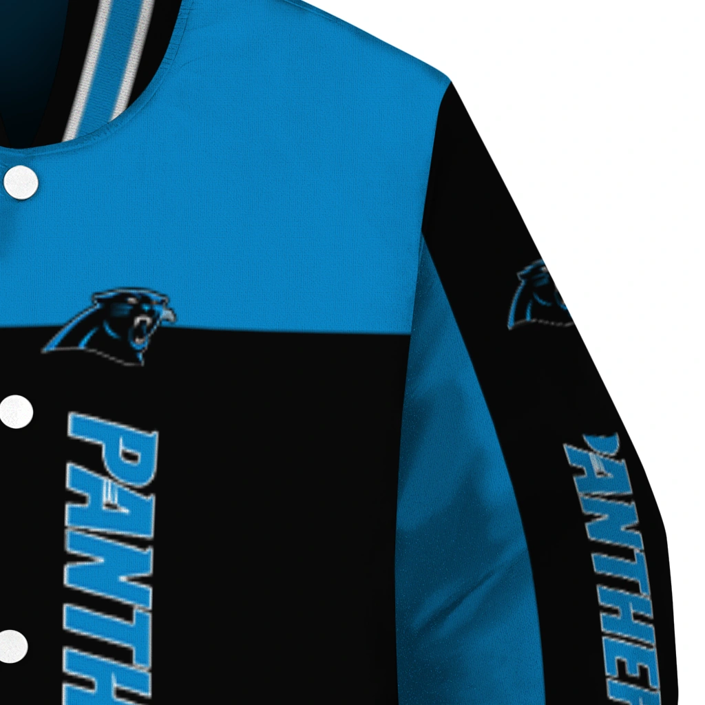 carolina panthers intricate skull blue black varsity jacket premium grade carolina panthers intricate skull blue black varsity jacket premium grade