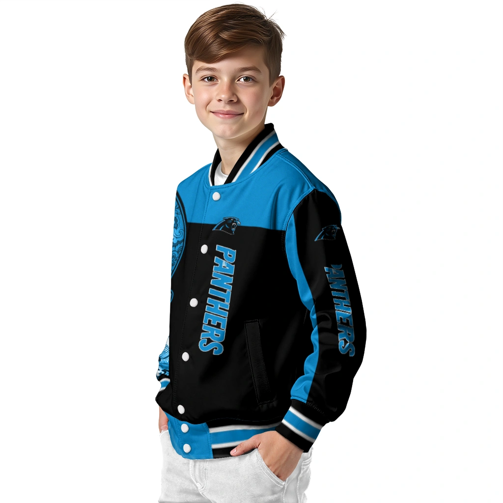 carolina panthers intricate skull blue black varsity jacket trendy carolina panthers intricate skull blue black varsity jacket trendy