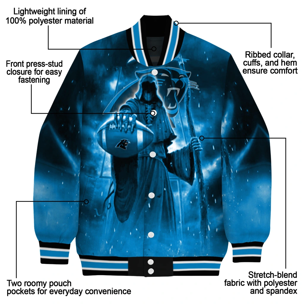 carolina panthers shadow reaper blue varsity jacket new arrival carolina panthers shadow reaper blue varsity jacket new arrival