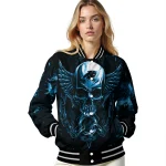 carolina panthers skull bite blue black varsity jacket best selling