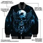 carolina panthers skull bite blue black varsity jacket best selling