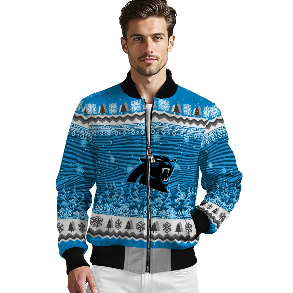 carolina panthers snowy pines blue bomber jacket high quality carolina panthers snowy pines blue bomber jacket high quality