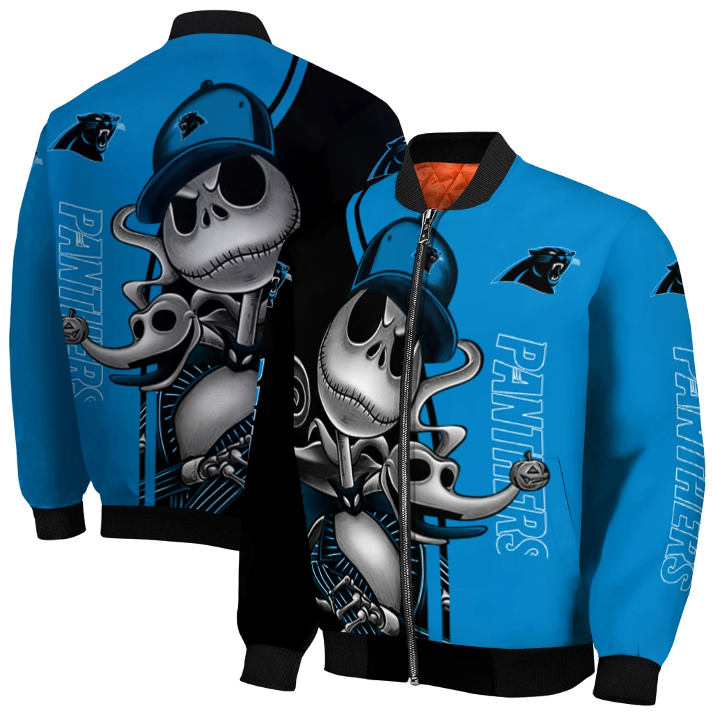 carolina panthers spooky grin blue bomber jacket best selling carolina panthers spooky grin blue bomber jacket best selling