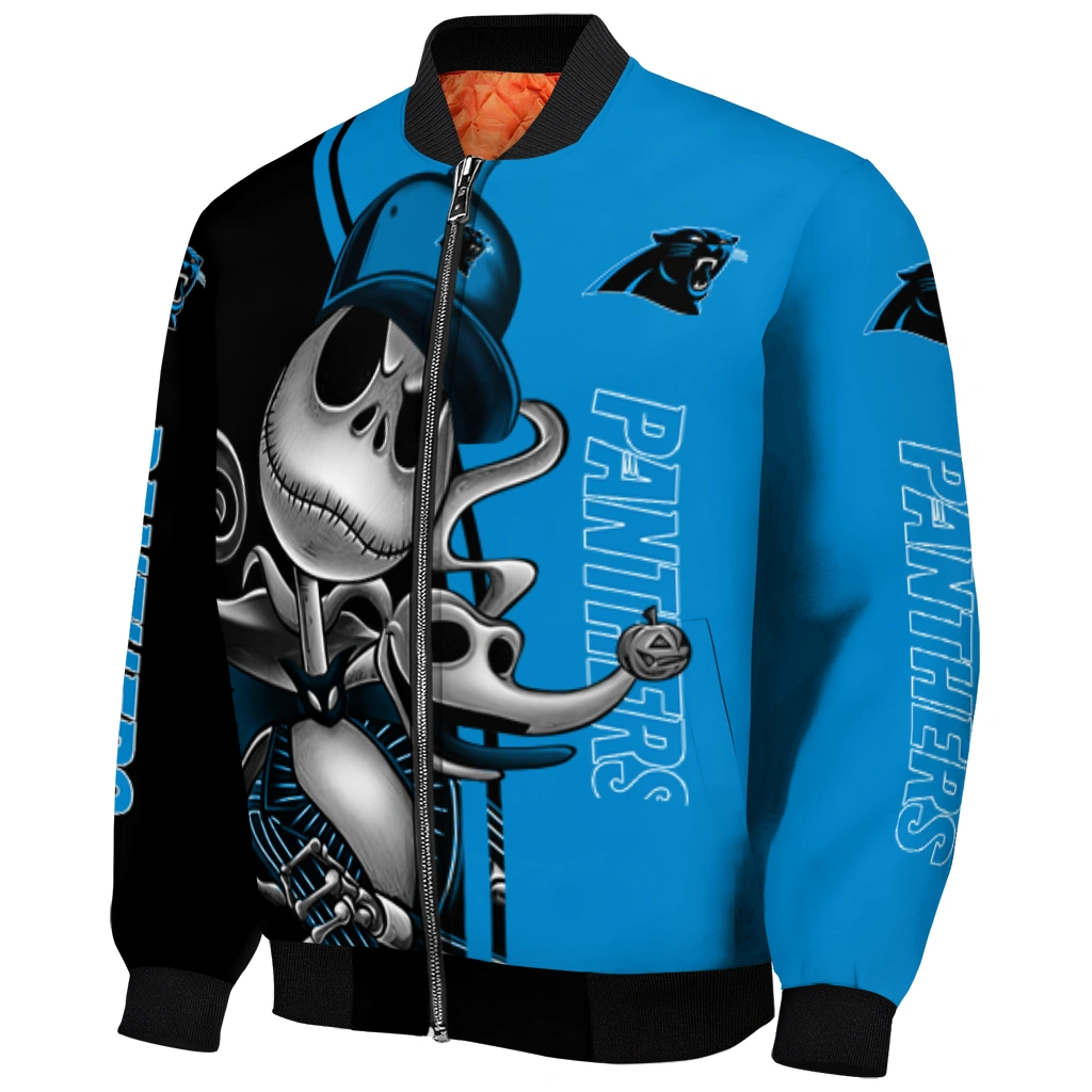 carolina panthers spooky grin blue bomber jacket fashion forward carolina panthers spooky grin blue bomber jacket fashion forward