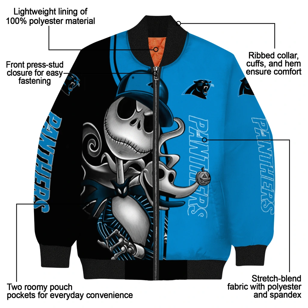 carolina panthers spooky grin blue bomber jacket new arrival carolina panthers spooky grin blue bomber jacket new arrival