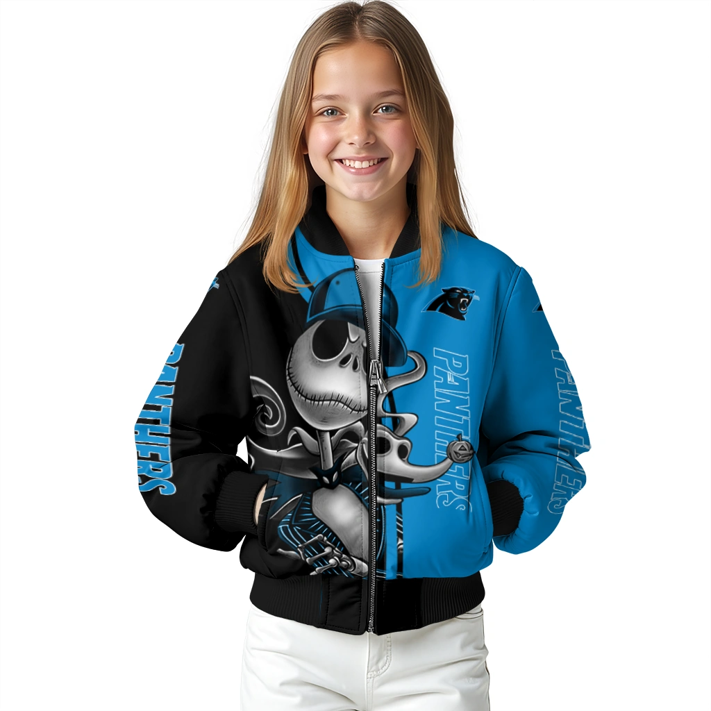 carolina panthers spooky grin blue bomber jacket top rated carolina panthers spooky grin blue bomber jacket top rated