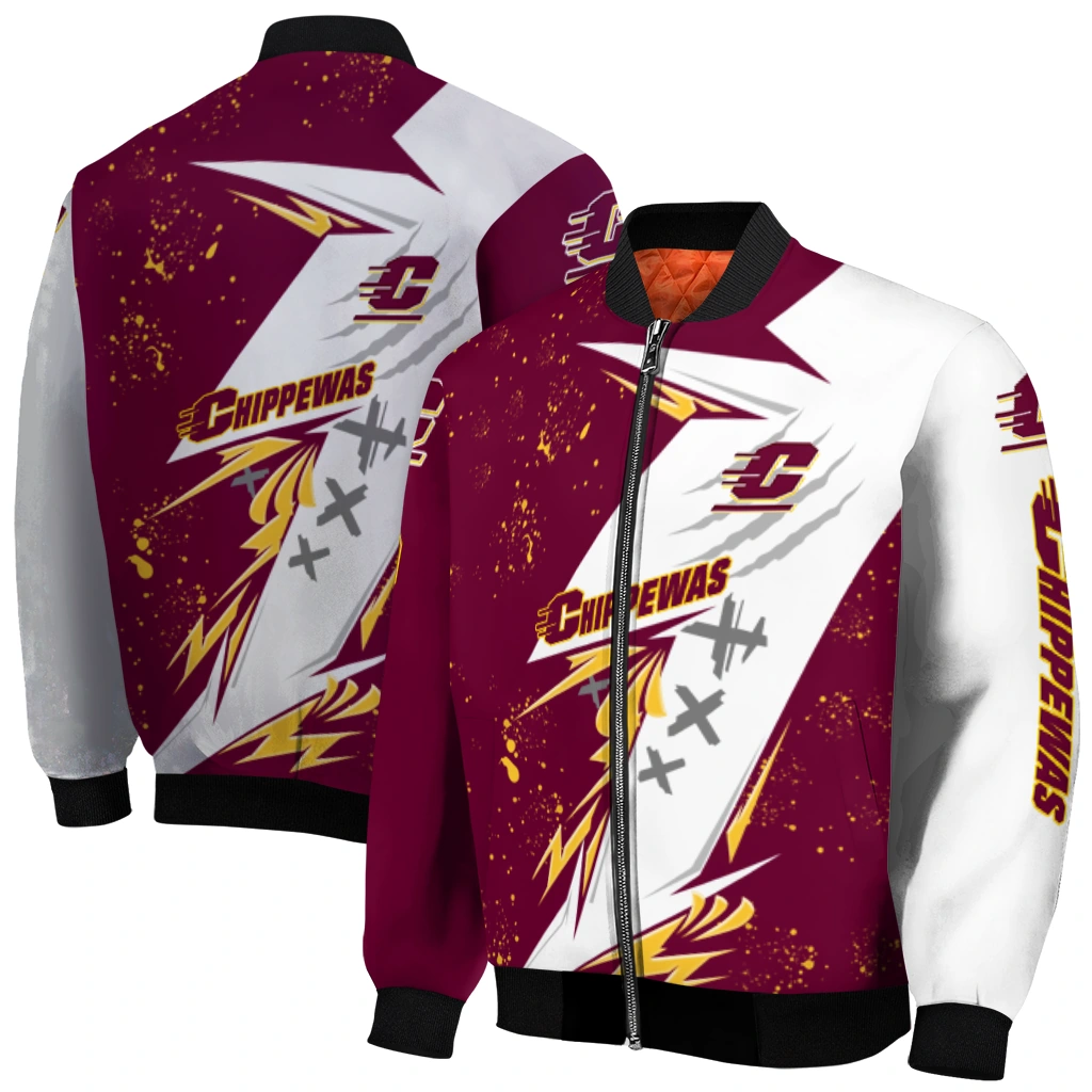 central michigan chippewas ripped bolt maroon white bomber jacket best selling central michigan chippewas ripped bolt maroon white bomber jacket best selling