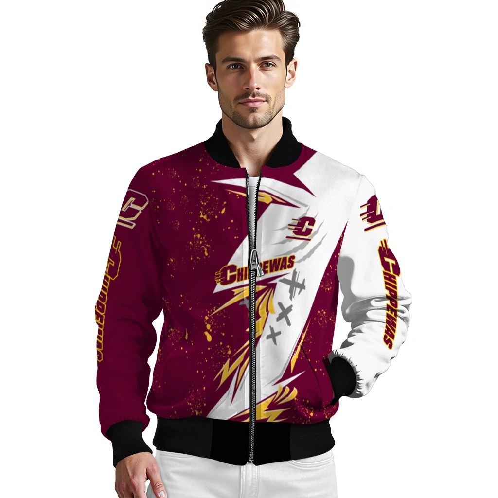 central michigan chippewas ripped bolt maroon white bomber jacket high quality central michigan chippewas ripped bolt maroon white bomber jacket high quality