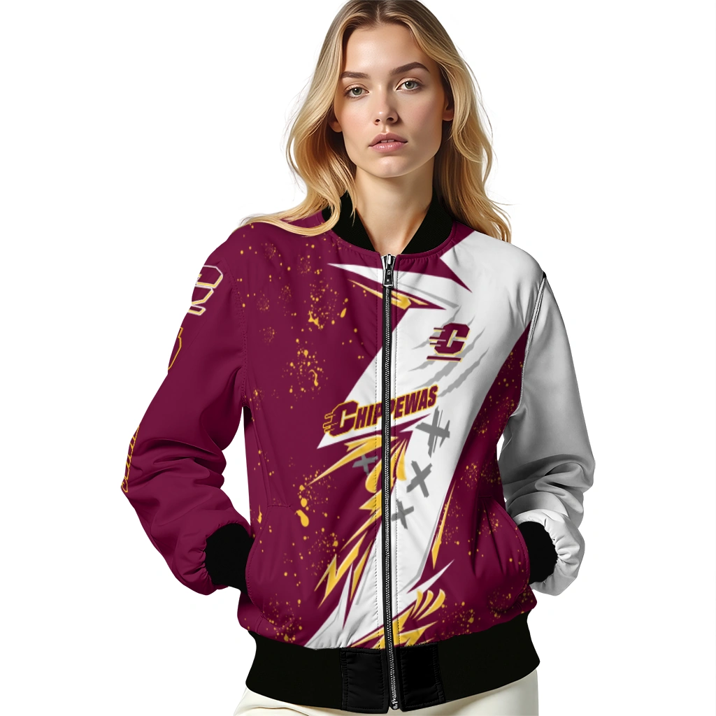 central michigan chippewas ripped bolt maroon white bomber jacket latest model central michigan chippewas ripped bolt maroon white bomber jacket latest model