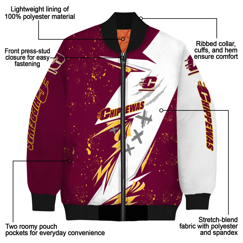 central michigan chippewas ripped bolt maroon white bomber jacket new arrival central michigan chippewas ripped bolt maroon white bomber jacket new arrival