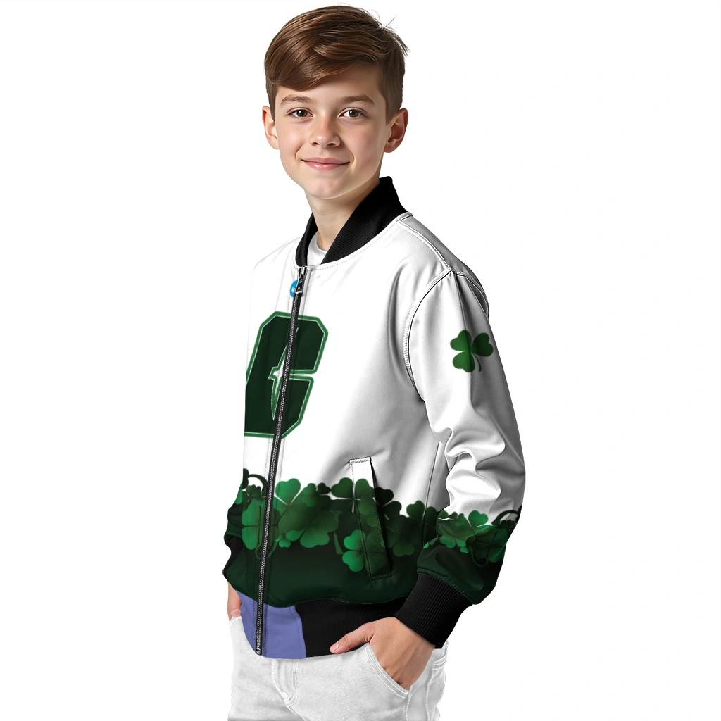 charlotte 49ers clovers pattern white green bomber jacket trendy charlotte 49ers clovers pattern white green bomber jacket trendy