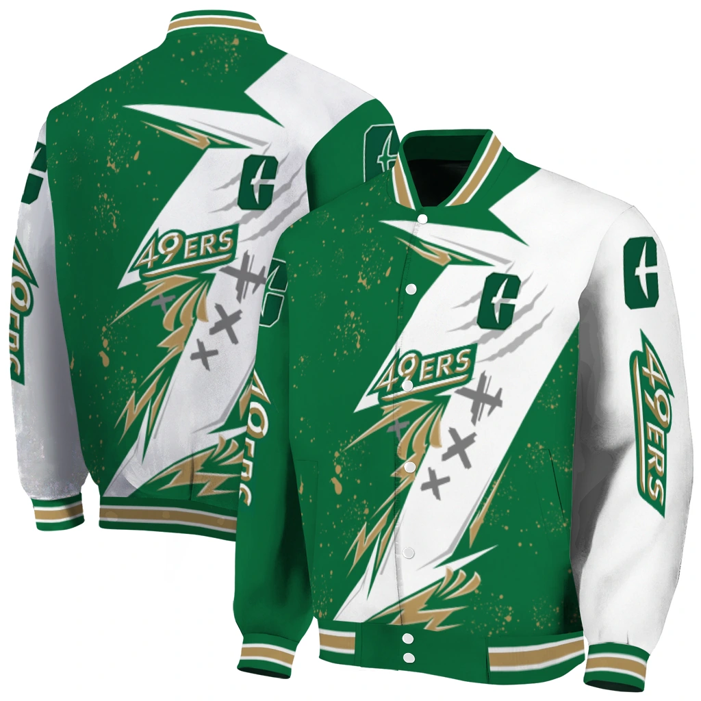 charlotte 49ers ripped bolt green white varsity jacket fashion forward charlotte 49ers ripped bolt green white varsity jacket fashion forward