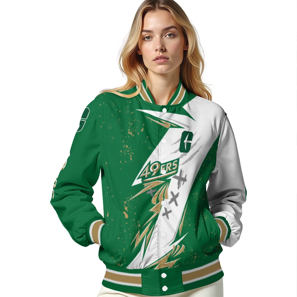 charlotte 49ers ripped bolt green white varsity jacket latest model charlotte 49ers ripped bolt green white varsity jacket latest model