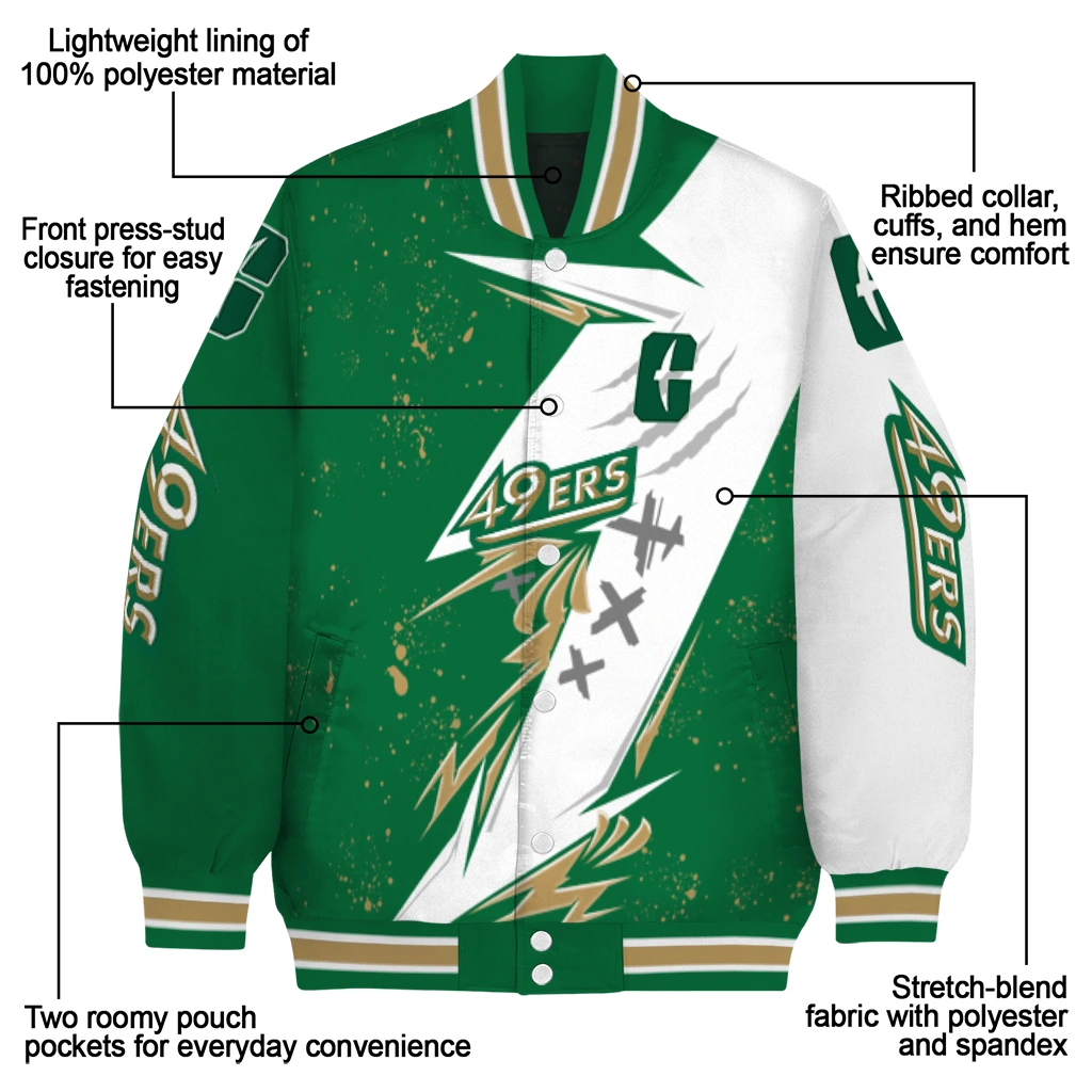 charlotte 49ers ripped bolt green white varsity jacket new arrival charlotte 49ers ripped bolt green white varsity jacket new arrival