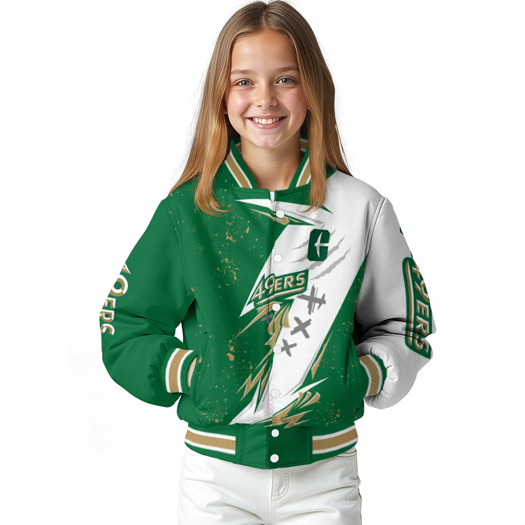 charlotte 49ers ripped bolt green white varsity jacket top rated charlotte 49ers ripped bolt green white varsity jacket top rated