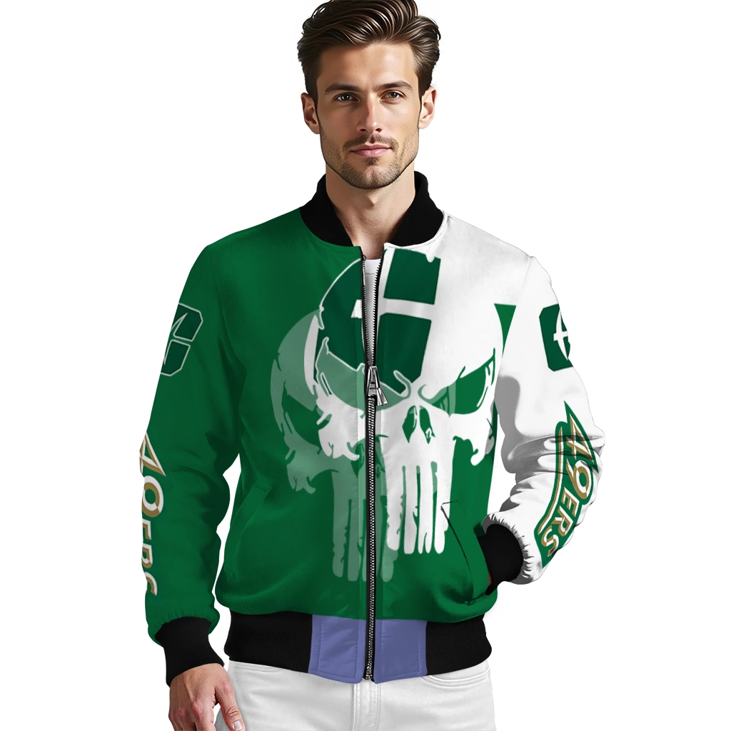 charlotte 49ers skull outline green white bomber jacket high quality charlotte 49ers skull outline green white bomber jacket high quality