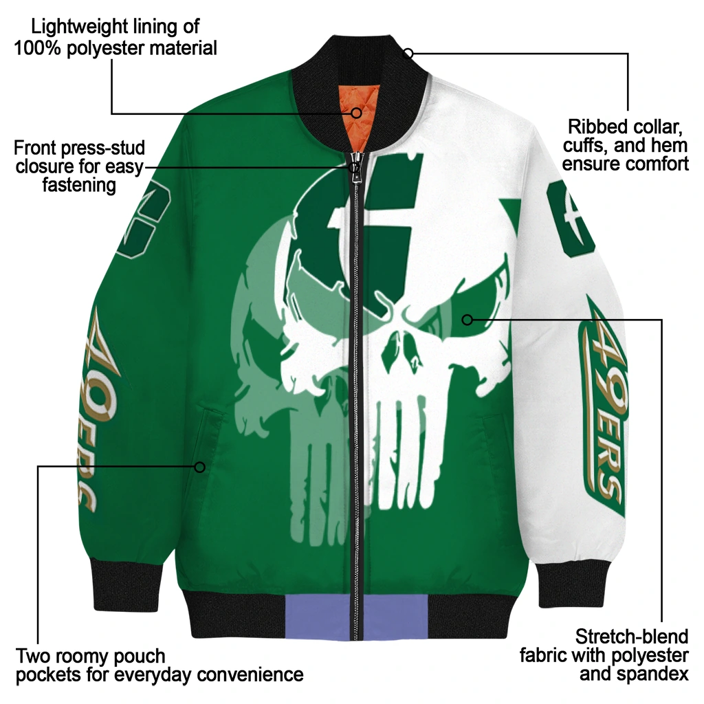 charlotte 49ers skull outline green white bomber jacket new arrival charlotte 49ers skull outline green white bomber jacket new arrival