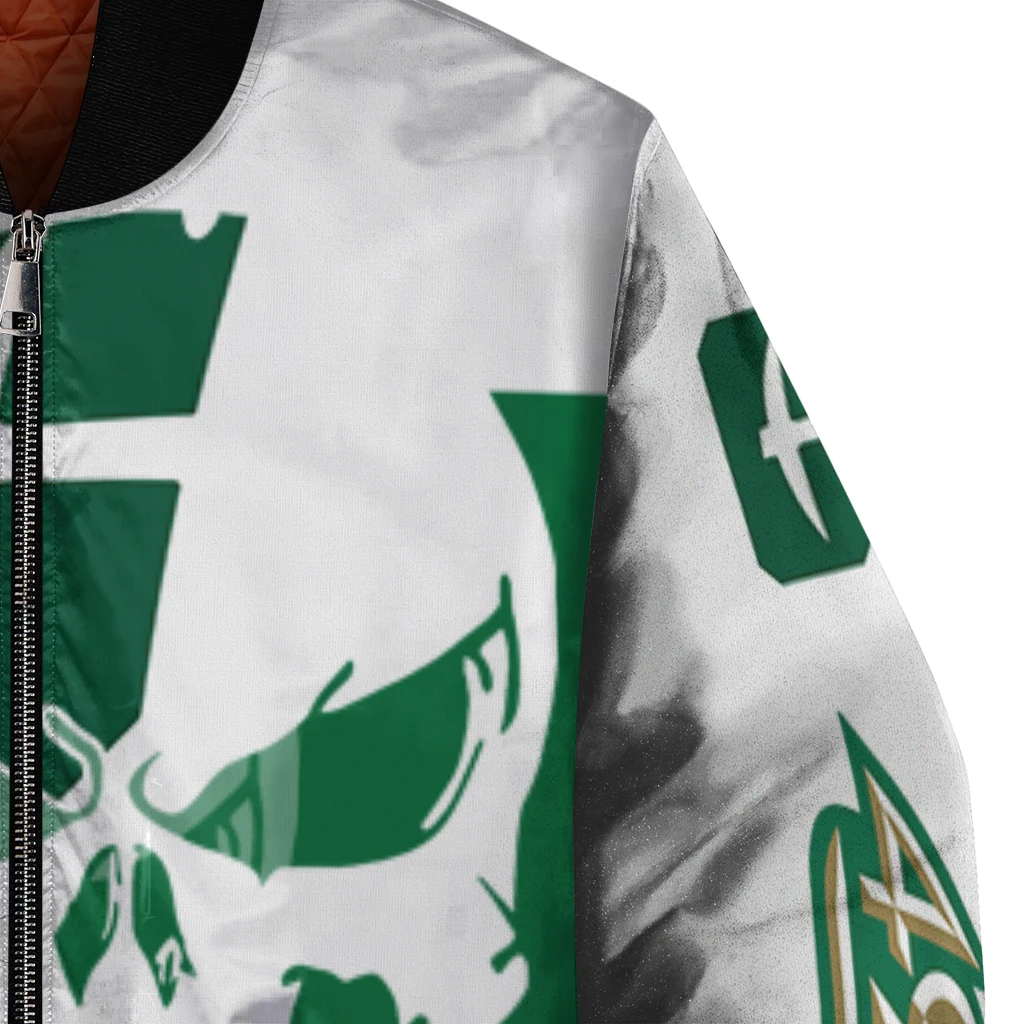 charlotte 49ers skull outline green white bomber jacket premium grade charlotte 49ers skull outline green white bomber jacket premium grade