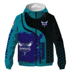 charlotte hornets grid stripe teal black windbreaker jacket best selling