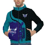 charlotte hornets grid stripe teal black windbreaker jacket best selling
