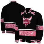 charlotte hornets pink ribbon black pink varsity jacket best selling