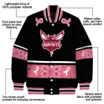 charlotte hornets pink ribbon black pink varsity jacket best selling