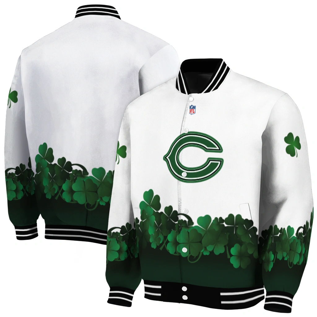 chicago bears clovers design white green varsity jacket fashion forward chicago bears clovers design white green varsity jacket fashion forward