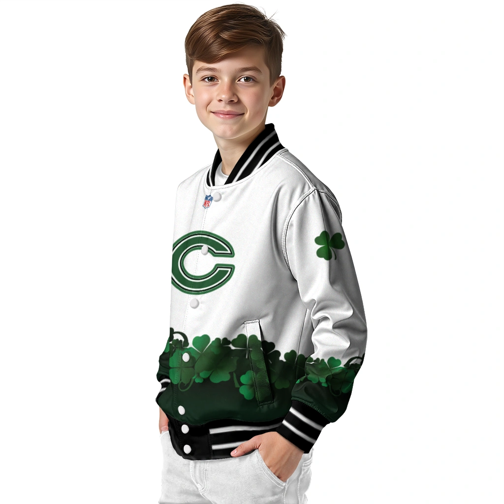 chicago bears clovers design white green varsity jacket trendy chicago bears clovers design white green varsity jacket trendy