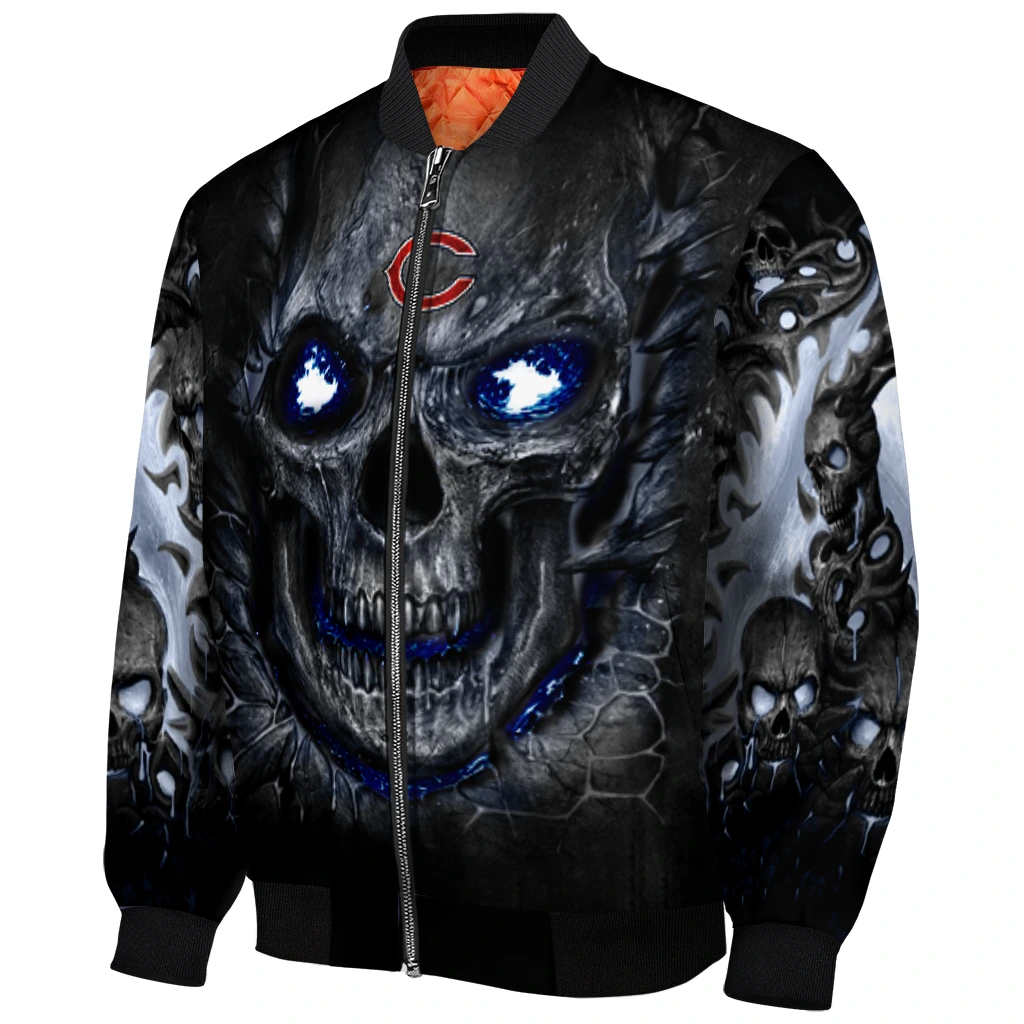 chicago bears inferno skull blue black bomber jacket fashion forward chicago bears inferno skull blue black bomber jacket fashion forward