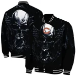 chicago bears skull bite blue black varsity jacket best selling
