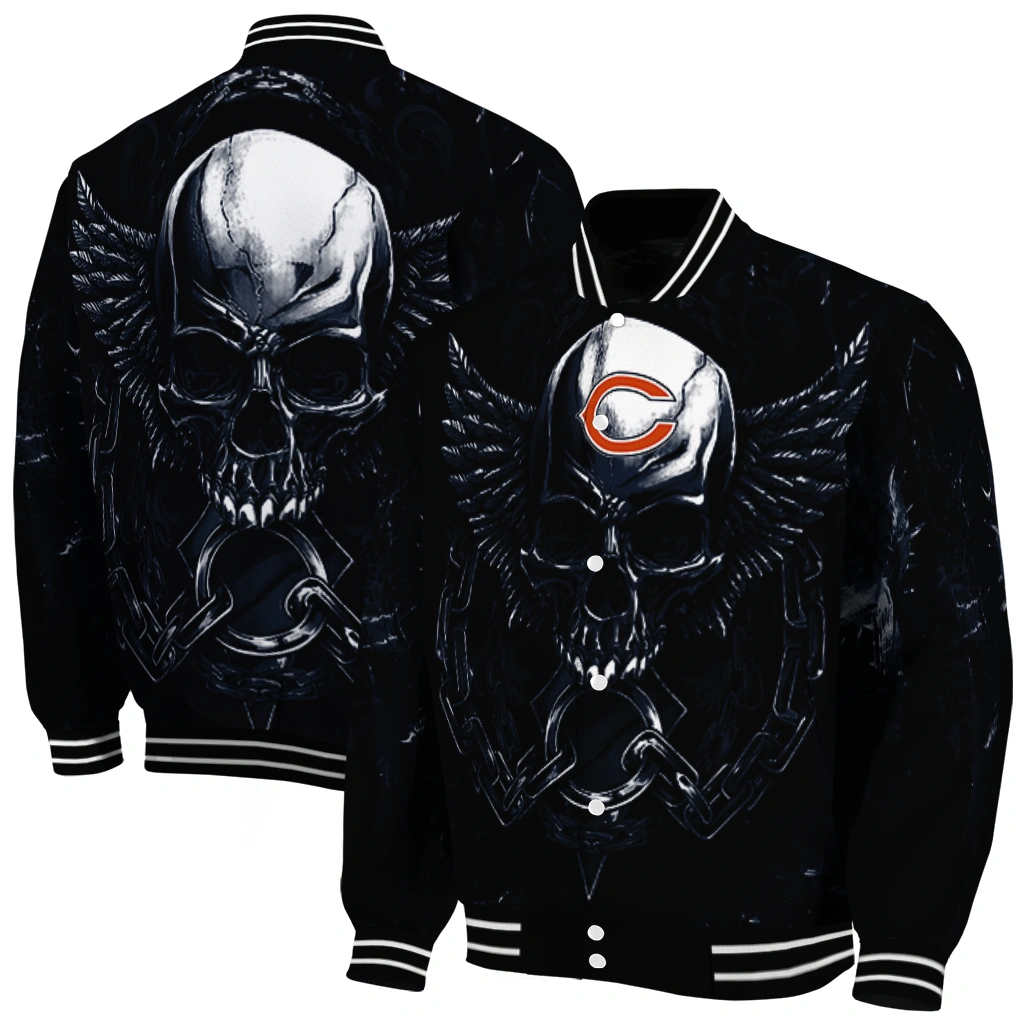chicago bears skull bite blue black varsity jacket fashion forward chicago bears skull bite blue black varsity jacket fashion forward