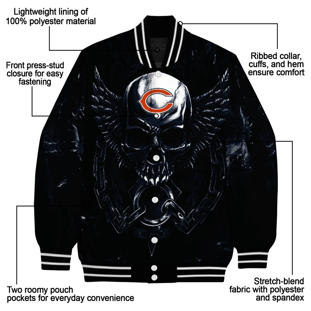 chicago bears skull bite blue black varsity jacket new arrival chicago bears skull bite blue black varsity jacket new arrival