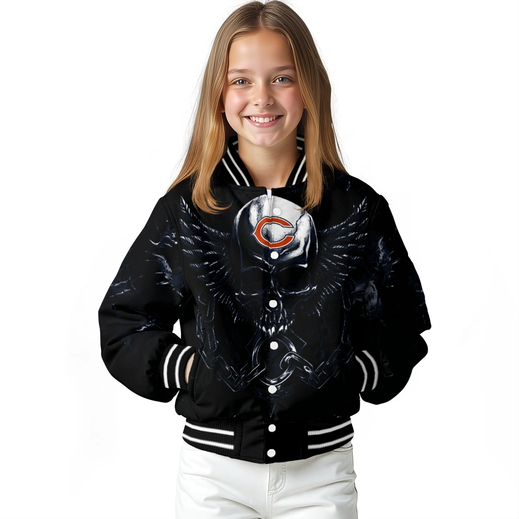 chicago bears skull bite blue black varsity jacket top rated chicago bears skull bite blue black varsity jacket top rated